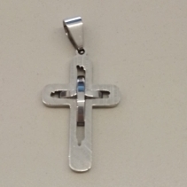 PINGENTE AÇO CRUZ DUPLA RISCADA LISA ELEVADA 19MM