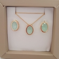 CONJ FO PEDRA CRISTAL OVAL VERDE 11MM