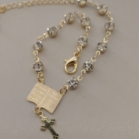 PULSEIRA FO STRASS 5MM BIBLIA CRUZ PEND 17CM + ALONG