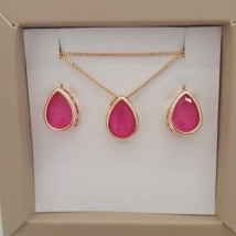 CONJ FO GOTA CRISTAL ROSA  11MM