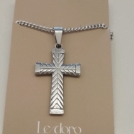 COLAR  CRUZ AÇO DETALHE SETA   22MM CORR GRUME 1,9MM 60CM