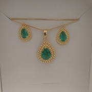 CONJ FO GOTA DETALHE 2 FIL BOLINHA FALSA ZIRC VERDE 13MM 9MM
