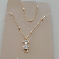 COLAR FO MENINA ZIRC TRIANGULO CORR 21 BOLINHAS VENEZ 45CM+ALONG