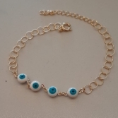 PULSEIRA FO 4 OLHO GREGO BRANCO AZUL CORR ELOS 16CM+ALONG