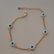 PULSEIRA FO 5 OLHO GREGO BRANCO AZUL ELO PORTUGUES 16CM+ALONG