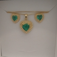 CONJ FO CORA 2 FIL DETALHE BOLINHA PEDRA FALSA ZIRC VERDE CORR VENZ 40CM+ALONG