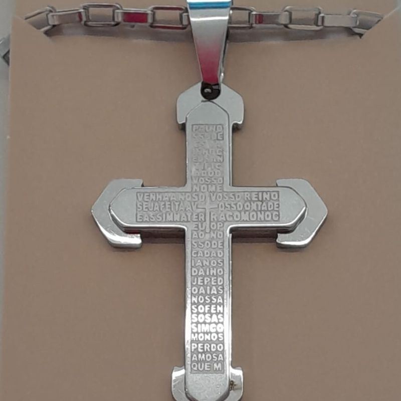 COL ACO CRUZ PAI NOSSO ELEVADA 18MM CORR CARTIER 2,5MM 60CM