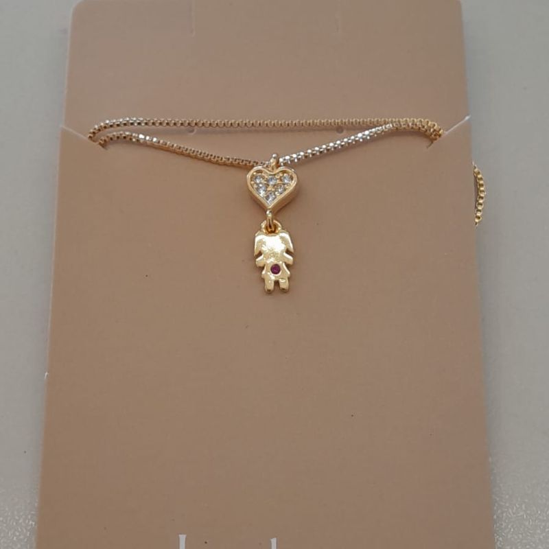 COLAR FO   CORA CRAVEJ MENINA PEND  ZIRC ROSA NO MEIO VENEZ 45CM