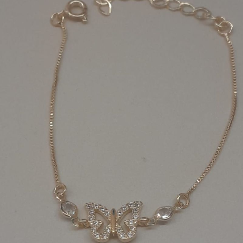 PULSEIRA FO BORBOLETA CRAVEJ 2 ZIRC CRISTAL CORR VENEZ 15CM + ALONG