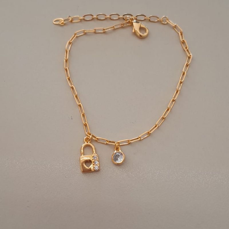 PULSEIRA FO ELO CARTIER ZIRC CADEADO CORA  PEND 16CM+ALONG