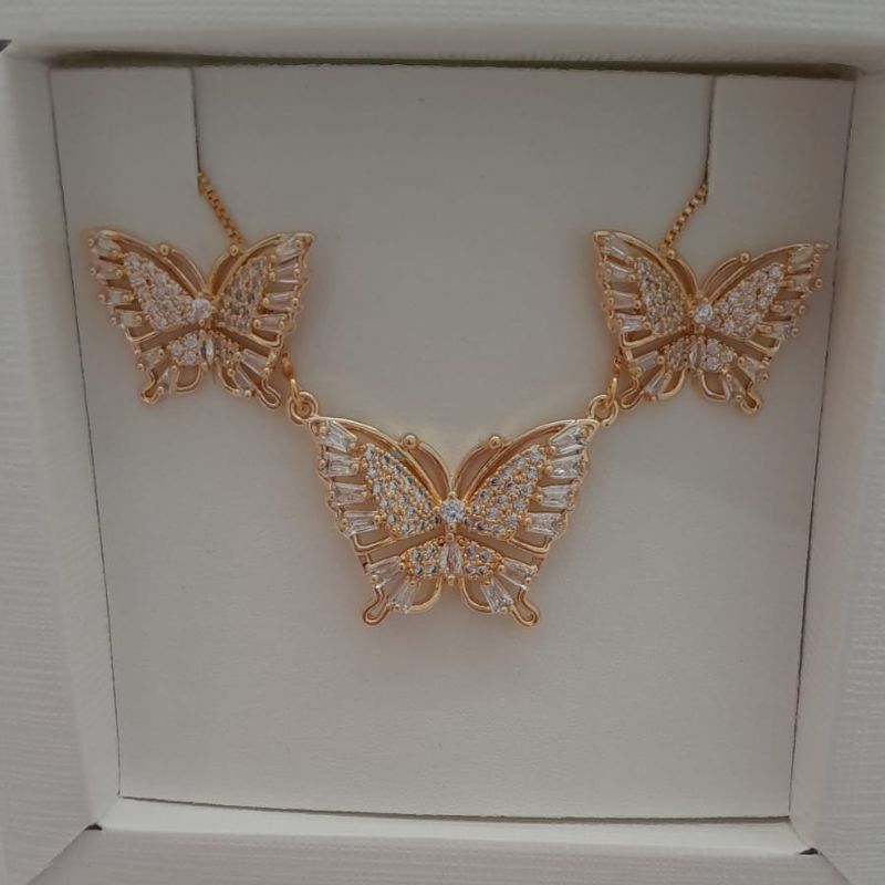 CONJ FO BORBOLETA CRAVEJ BAGUETE CRISTAL