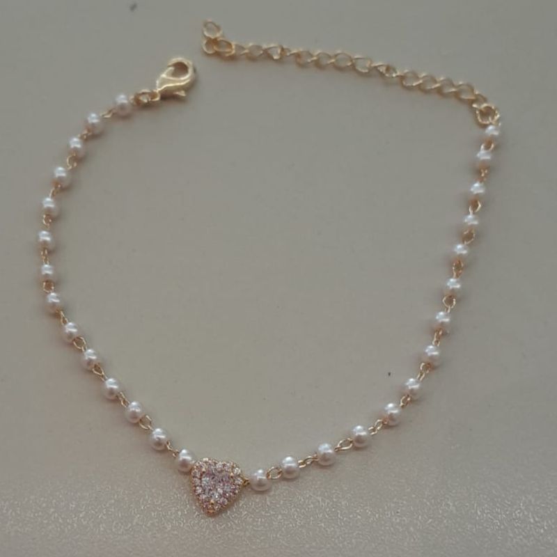 PULSEIRA FO PEROLA 3MM CORA CRAVEJ MEIO 16CM + ALONG
