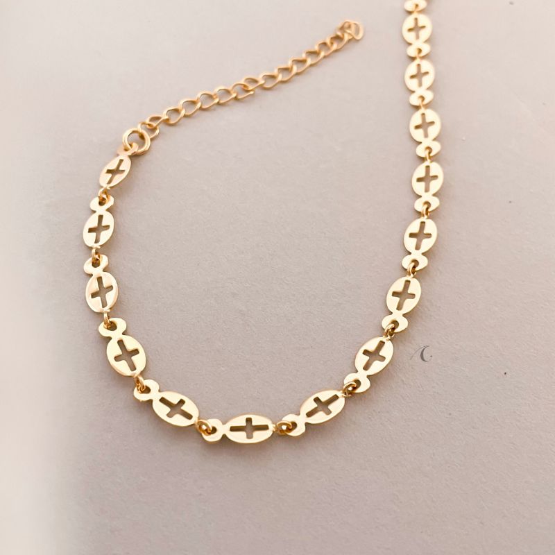 PULSEIRA FO CRUZ  PLACA OVAL VAZ 18CM + ALONG
