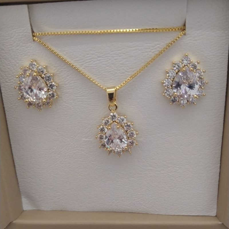CONJ FO GOTA  ZIRC CRISTAL 13MM VENEZ 45CM