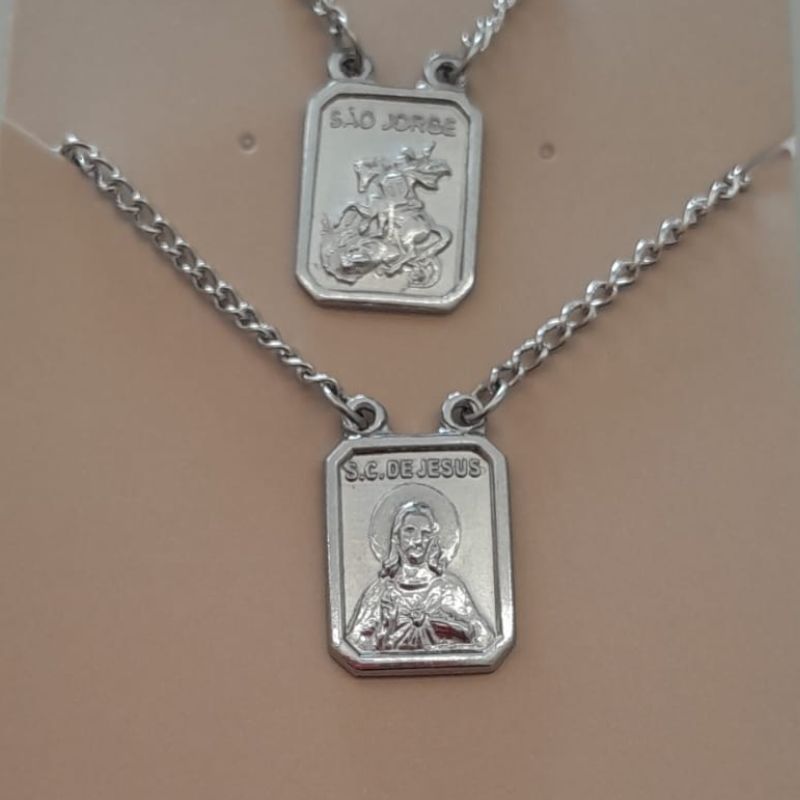 ESCAPULARIO ACO  SAO JORGE E SAGRADO CORACAO DE JESUS 60CM