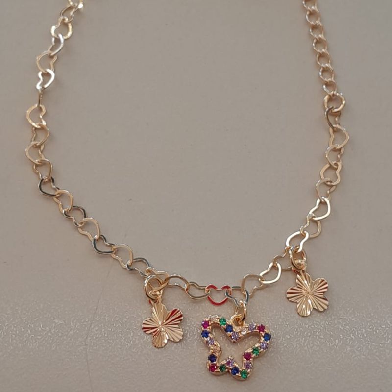 PULSEIRA FO BORBOLETA PEND COLORIDA CRAVEJ FLOR RAIOS PL CORA VAZ 17CM + ALONG