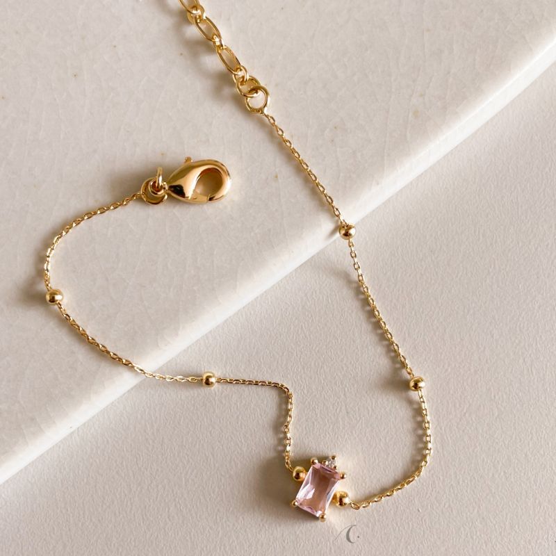 PULSEIRA FO RETANGULO ZIRC ROSA CORR 4 BOLA LISA 15CM + ALONG