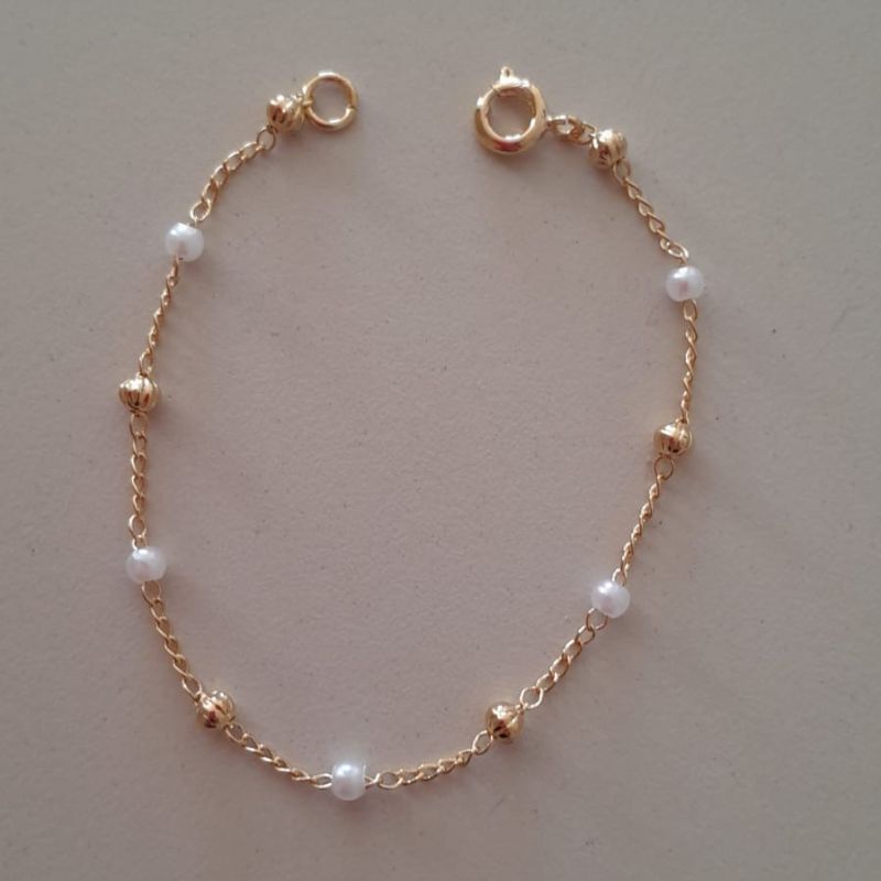 PULSEIRA FO INFANTIL PEROLA  E BOLINHAS RISCADA 15CM