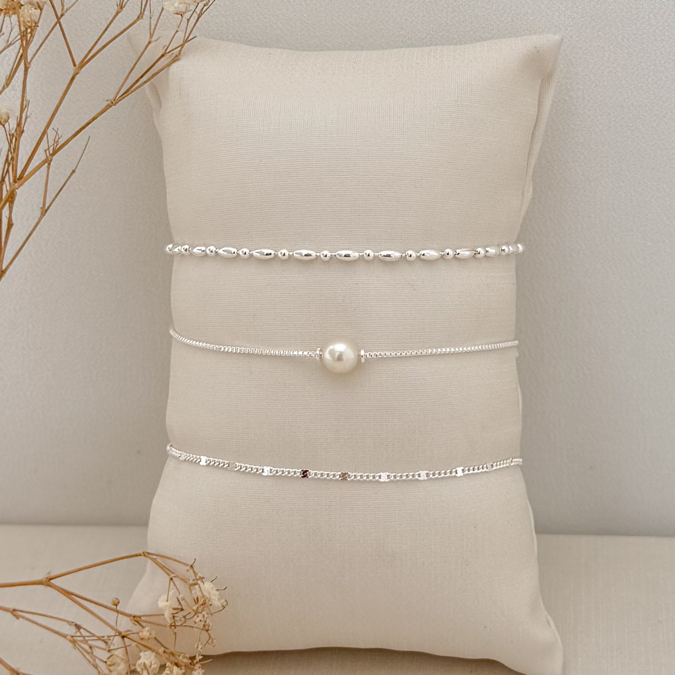 12.2224.0.S - Pulseira de malha pneumática  em oval e bolinhas lisas