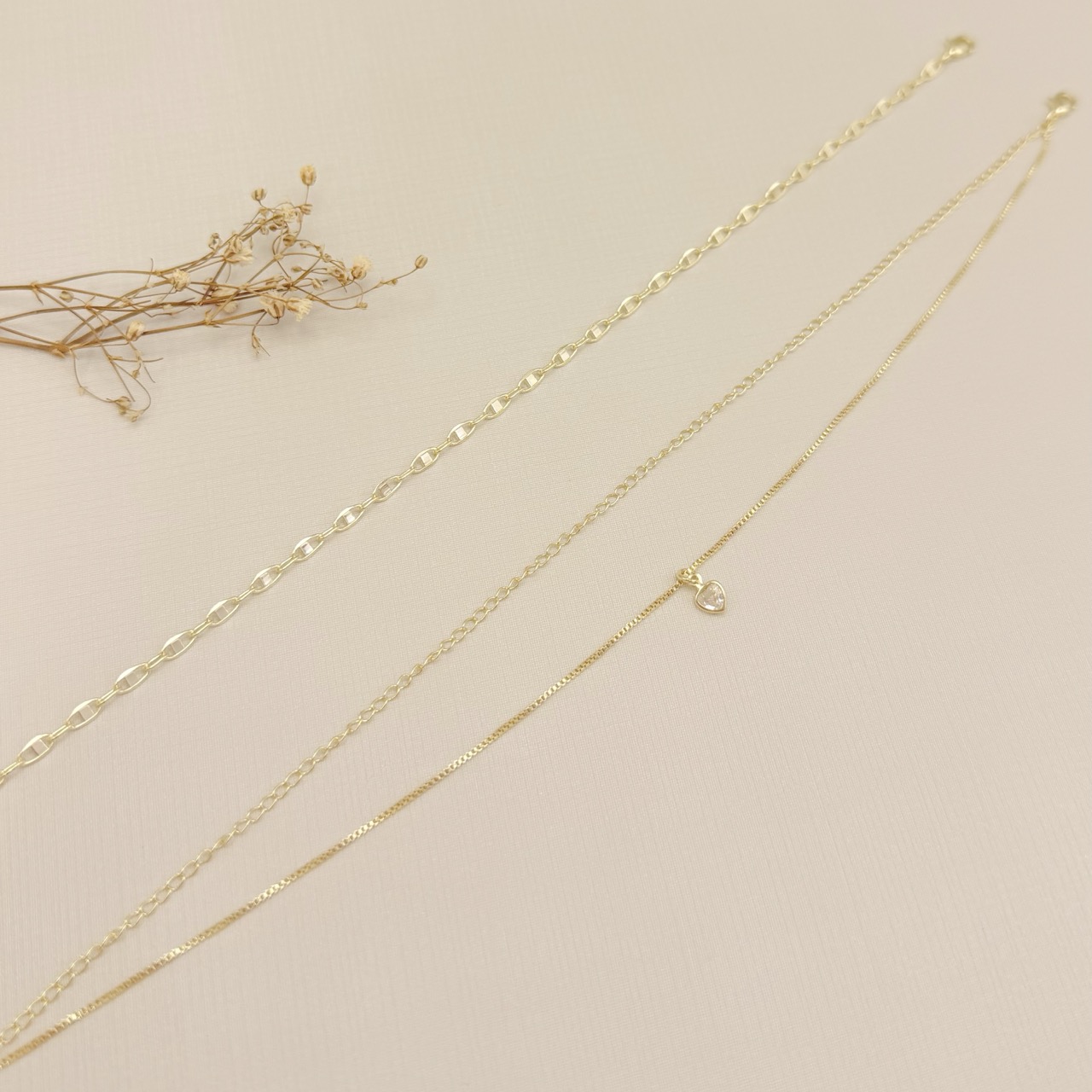 14.0687.1.O - (V2) Tornozeleira dupla de veneziana e elos clássicos com pingente de coração ponto de luz