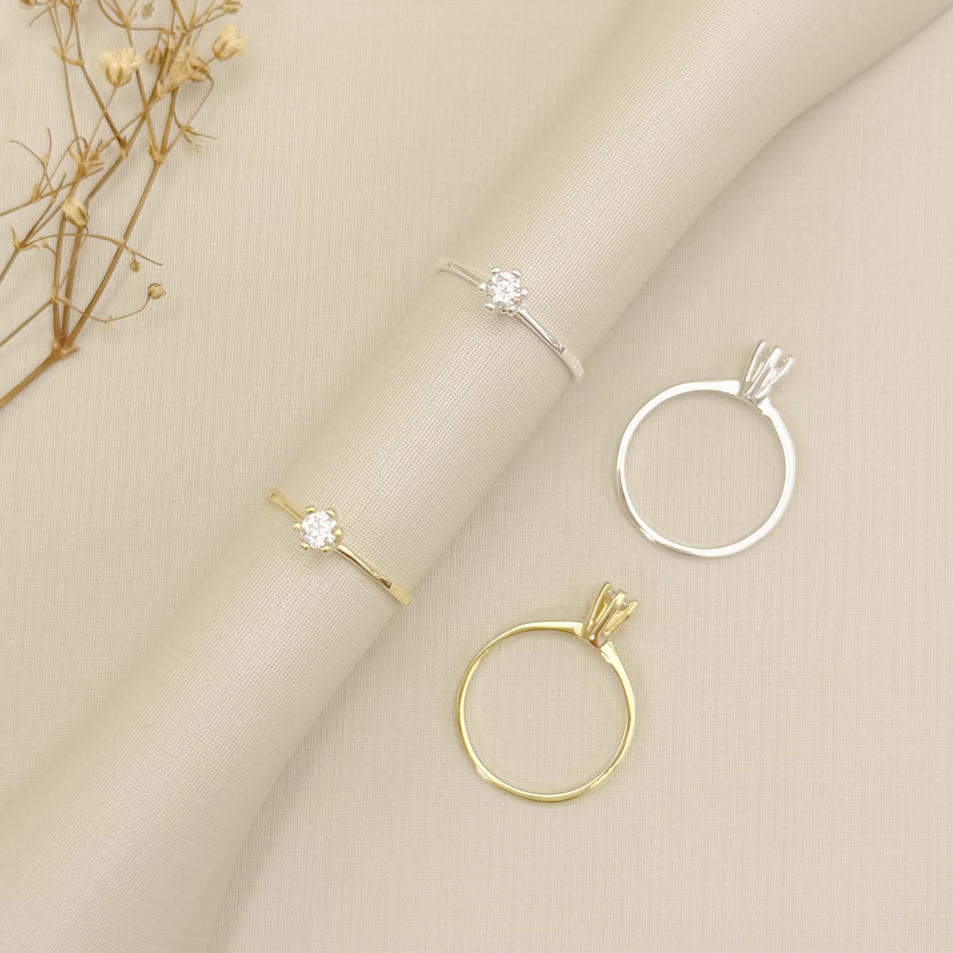 03.2127.1.S - (V3 - 13) Anel solitário clássico simples, aro fino com pedra alta em seis garras