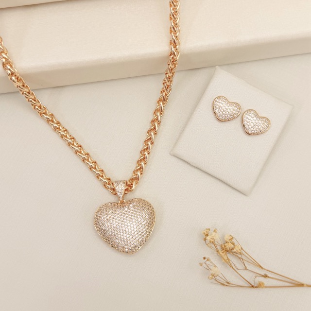 09.2446.1.O - (42) Colar de pingente coração 2.8 cravejado com corrente palmeira lisa