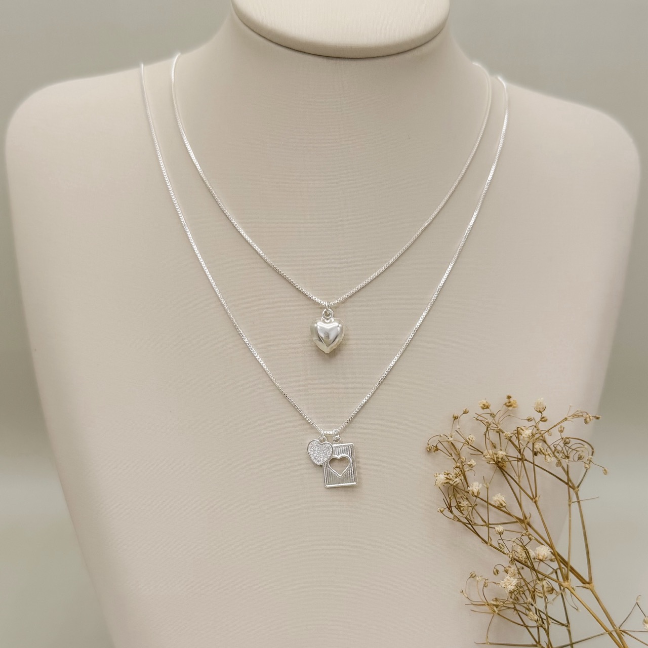 09.2505.0.S - (45) Colar de veneziana com pingente de coração abaloado liso