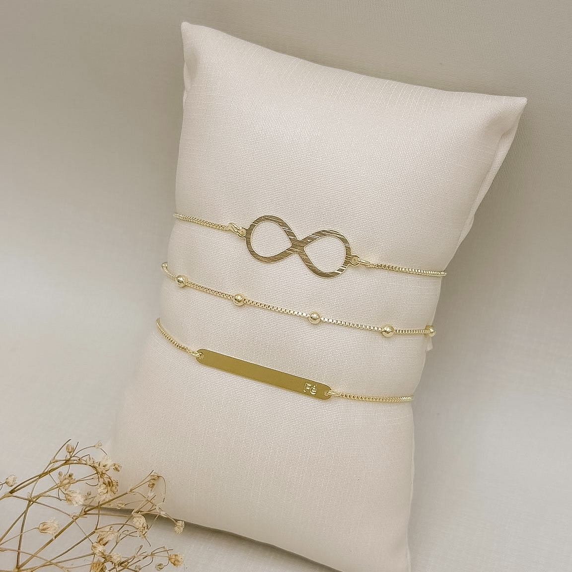 12.2313.0.O - Pulseira veneziana com placa longa com escrita Fé