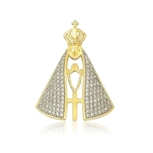 PINGENTE NOSSA SENHORA APARECIDA CRAVEJADO BANHADO A OURO 18K