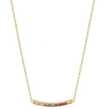 GARGANTILHA COM PINGENTE PEDRA NAVETE COLORIDA BANHADA A OURO 18K