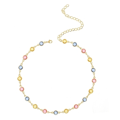 CHOCKER PEDRAS REDONDAS COLORIDAS BANHADA A OURO 18K