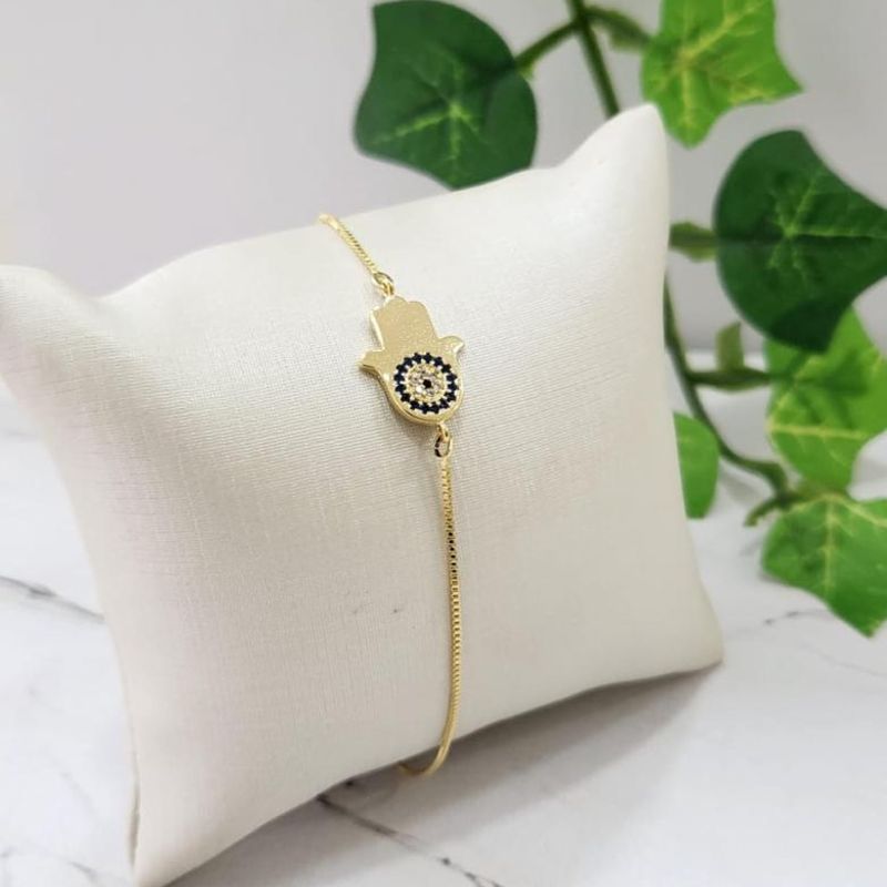 PULSEIRA MAO DE FÁTIMA CRAVEJADA VENEZIANA BANHADA A OURO 18K