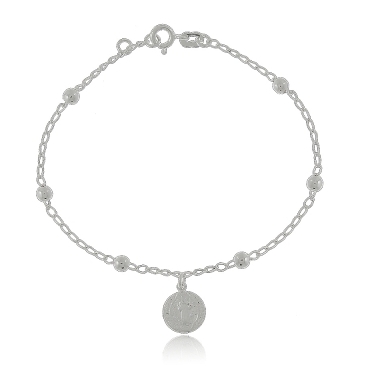 PULSEIRA COM BOLINHAS E SÃO BENTO PRATA 925 20CM
