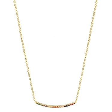 GARGANTILHA COM PINGENTE ESTILO EAR CUFF CRAVEJADO COLORIDO BANHADO A OURO 18K