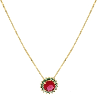 GARGANTILHA COM PING REDONDO LATERAIS CRAVEJADO COM PEDRA NO MEIO BANHADO A OURO 18K