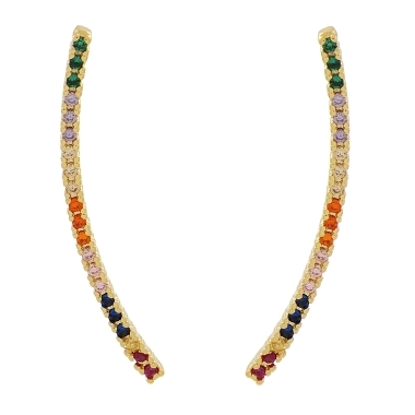 BRINCO EAR CUFF CRAVEJADO COLORIDO BANHADO A OURO 18K