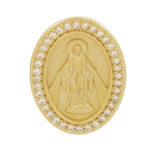 PINGENTE OVAL NOSSA SENHORA DAS GRACAS COM ZIRCONIAS BANHADO A OURO 18K