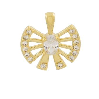 PINGENTE LACO COM PEDRA OVAL NO MEIO E LATERAIS CRAVEJADO BANHADO A OURO 18K