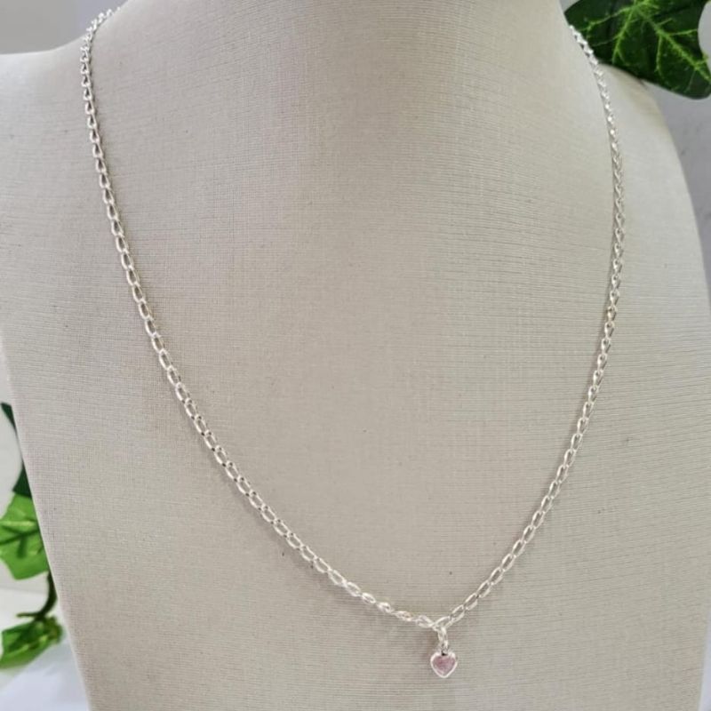 CHOCKER DE PRATA 925 ELO GRUMET PONTO LUZ CORACAO ROSA