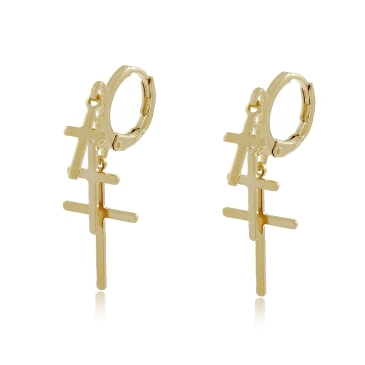 ARGOLINHA CLICK COM 3 CRUZES BANHADO A OURO 18K