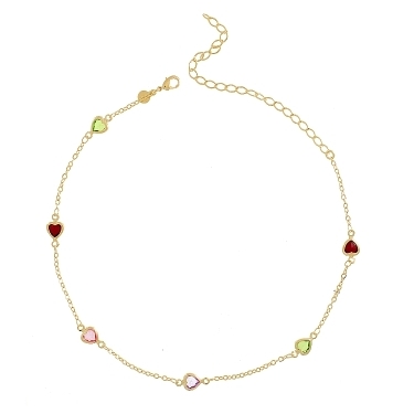CHOKER CORACAO PEDRAS COLORIDAS BANHADO A OURO 18K
