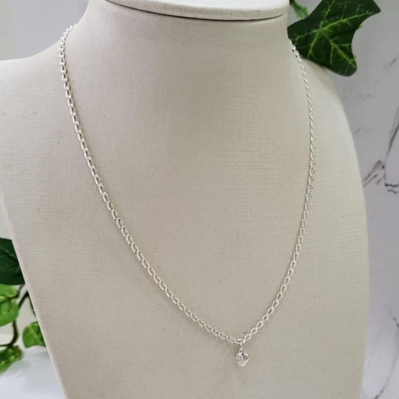 CHOCKER DE PRATA 925 ELO GRUMET PONTO LUZ CORAÇÃO CRISTAL