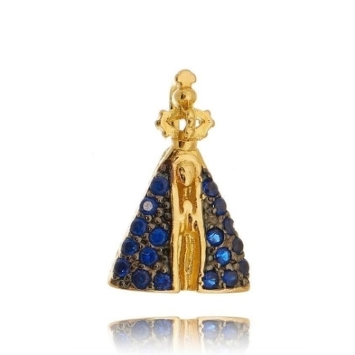 PINGENTE NOSSA SENHORA APARECIDA AZUL SAFIRA BANHADO A OURO 18K