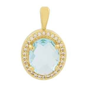 PINGENTE PEDRA OVAL HG COR TURQUESA LATERAIS CRAVEJADO BANHADO A OURO 18K