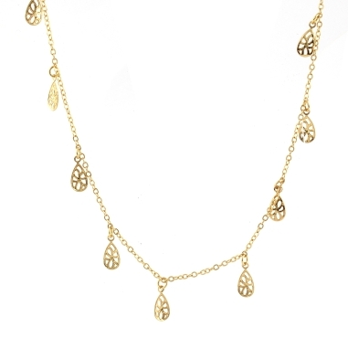GARGANTILHA COM PINGENTE GOTAS VAZADAS BANHADO A OURO 18K