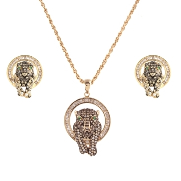 CONJUNTO DE LUXO LEOPARDO CRAVEJADO COLEÇÃO SAVANA BANHADO A OURO 18K