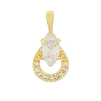 PINGENTE COM PEDRA NAVETE CRISTAL COM BASE CRAVEJADA BANHADO A OURO 18K