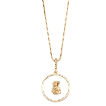 GARGANTILHA PINGENTE REDONDO TRANSPARENTE IMAGEM SÃO BENTO BANHADO A OURO 18K