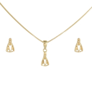 CONJUNTO COLAR E BRINCO NOSSA SENHORA APARECIDA PEQUENA VAZADA BANHADA A OURO 18K