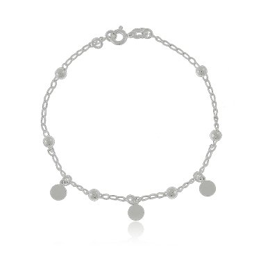 PULSEIRA COM BOLINHAS E 3 CHAPINHAS PRATA 925 20CM